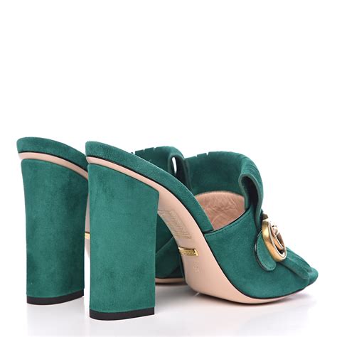 gucci green velvet heels|gucci marmont fringe heels.